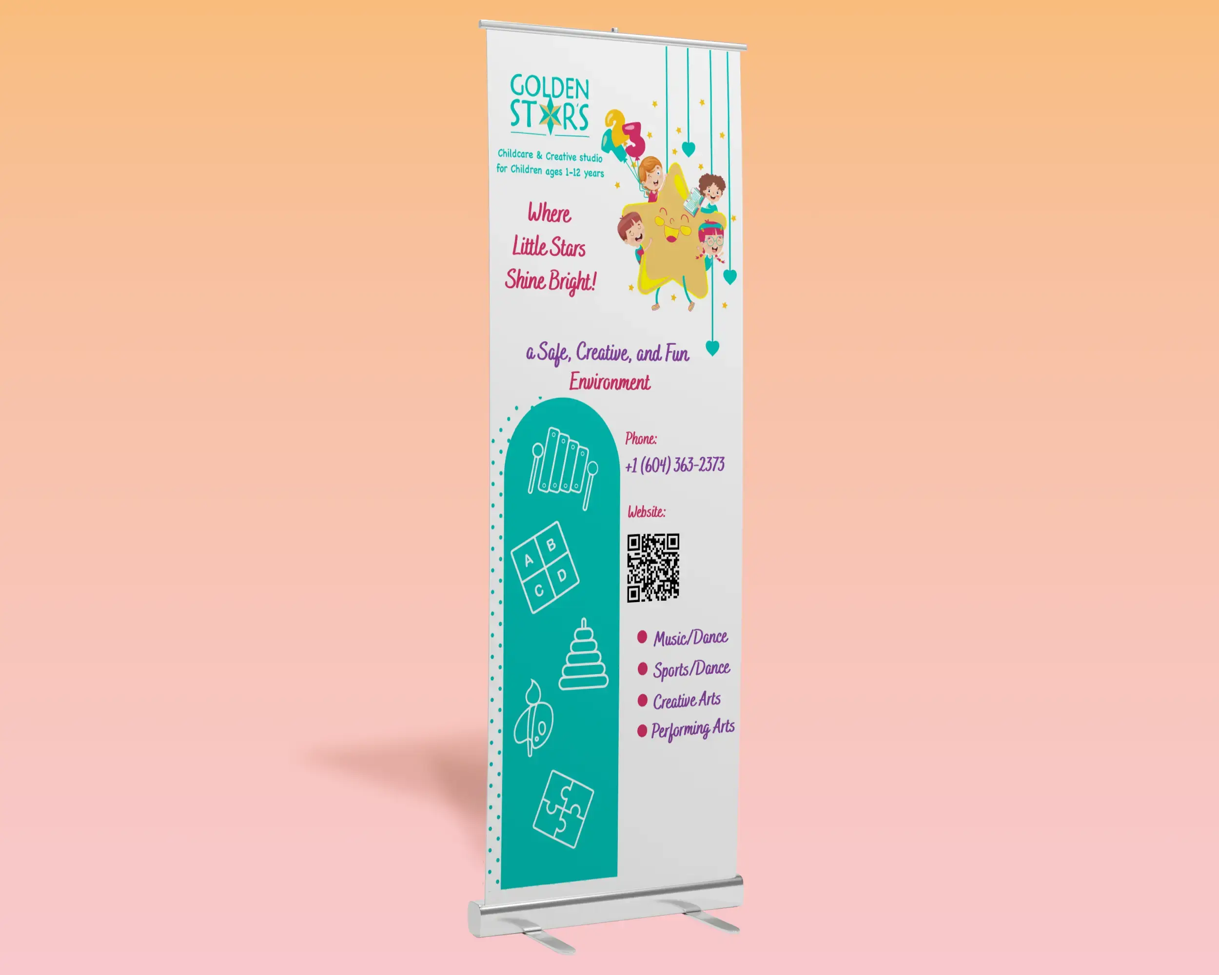 Roll-Up Banner — Distance Legibility, Hierarchy & Prepress